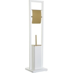 Toiletborstel met toiletrolhouder wit/goud metaal 80 cm - Toiletborstels