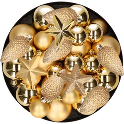 Kerstversiering kunststof kerstballen goud 6-8-10 cm pakket van 62x stuks - Kerstbal