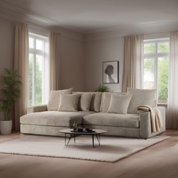 3-zits loungebank Kaia ribstof beige