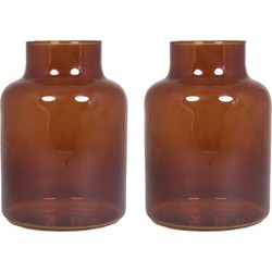 Floran Bloemenvaas Milan - 2x - transparant bruin glas - D15 x H20 cm - melkbus vaas met smalle hals - Vazen