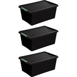 Opslagbox met deksel kunststof 60 liter 58 x 39 x 35 cm zwart 3x stuks - Opbergbox