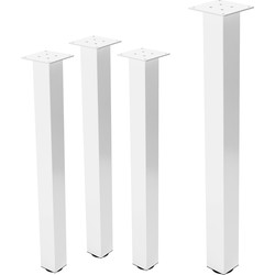 Set van 4 tafelpoten I-Design 90 cm wit glanzend staal met poedercoating vierkant profiel 8x8 cm in hoogte verstelbare meubelpoten 1-4cm ML-Design