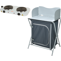 HIXA Campingkast Campingkeuken - Opbouwbaar - met Electrische Kookplaat - 60x45x64cm - Grijs