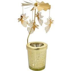 Clayre & Eef Waxinelichthouder Ø 8x17 cm Goudkleurig Glas Metaal Engelen