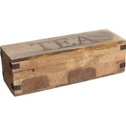 Theedoos/theekist bruin 4-vaks 32 x 10 cm van mango hout - Theedozen