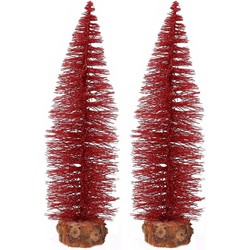 2x stuks kerstboompjes op stam 35 cm rood - Kunstkerstboom