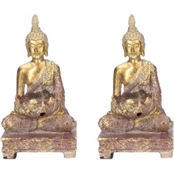 Set van 2x stuks goud boeddha beeldje met kaarshouder 18 cm - Beeldjes
