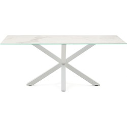 Kave Home - Argo tafel afgewerkt in Kalos wit porselein en stalen poten met witte afwerking 200 x 100