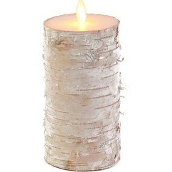 1x LED kaars/stompkaars wit berkenhout 15 cm met dansvlam - LED kaarsen