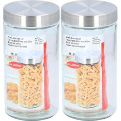Glazen luxe voorraadpot/voorraadbus 1500 ml - 2x - 1,5 liter - 22 cm - Voorraadpot