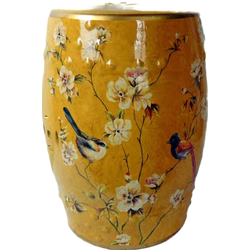 Fine Asianliving Ceramic Garden Stool Yellow Birds Handmade - Helia