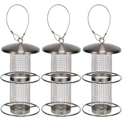 3x stuks RVS vogel voedersilo zilver 28 cm - Vogelvoederhuisjes