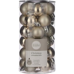 60x Kleine kunststof kerstballen licht champagne 3 cm - Kerstbal