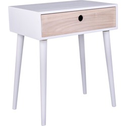 Parma Bedside Table - Bedside table in white with 1 natural wood drawer