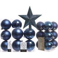 Kerstversiering kunststof kerstballen met piek donkerblauw 6-8-10 cm pakket van 45x stuks - Kerstbal