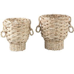 PTMD Aleece Natural Cornleaf Basket S/2 Ribbed Round