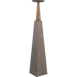 PTMD Cinder Grey metal piramid candleholder with wood M