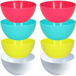 Plasticforte Kommetjes/schaaltjes - 8x stuks - dessert/ontbijt - kunststof - D14 cm - kleurenmix - Kommetjes