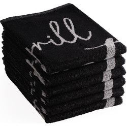 DoubleDry Luxe Keukenhanddoeken Set - 6 Stuks - 50x50 cm - 100% Katoen - Hoge Absorptie & Duurzaam - Grill Master, Zwart