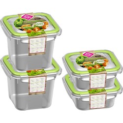 4x Voedsel plastic bewaarbakjes 0,25 en 0,5 liter transparant/groen - Vershoudbakjes