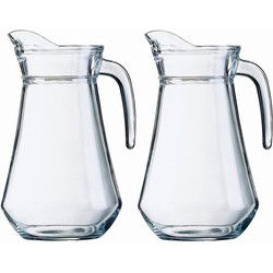 Gerimport Water karaf - 2x - schenkkan - glas - 1.3L - hoogte 22 cm - Waterkannen