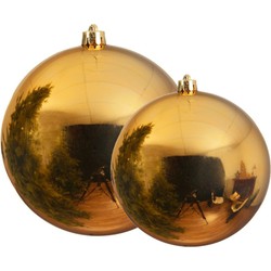 Grote kerstballen 2x stuks goud 14 en 20 cm kunststof - Kerstbal