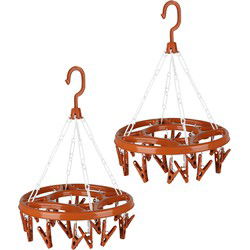 Urban Living Wasgoed droogcarrousel/droogmolen - 2x - 18 clips/knijpers - terra - kunststof - 32 cm - Hangdroogrek