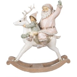 Clayre & Eef Beeld Kerstman 21x8x23 cm Roze Wit Polyresin Kerstdecoratie