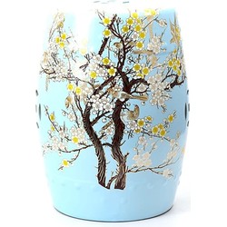 Fine Asianliving Ceramic Garden Stool Blue Blossoms Handmade - Akira