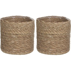 2x stuks naturel bruin rotan planten pot mand van gedraaid jute/riet H20 en D20 cm - Plantenpotten