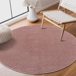 Rond Laagpolig vloerkleed - Junius Modern Effen Gestreept Roze - 160 X 160 CM