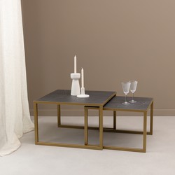 Stalux Salontafelset 'Lisa' 65 en 50cm, kleur goud / zwart marmer