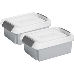 Sunware 2x opslagboxen kunststof 17 liter lichtgrijs 45 x 36 x 14 cm met hoge deksel - Opbergbox