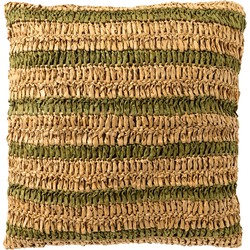 Dutch Decor ANTONY - Sierkussen 45x45 cm - strepen van raffia - Olive Branch - groen en bruin - Dutch Decor