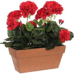 Mica Decorations Geranium Kunstplant in Balkonbak - L29 x B13 x H40 cm - Rood