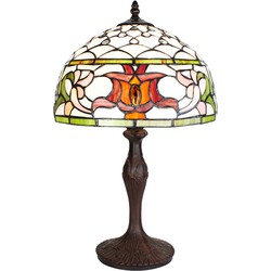 LumiLamp Tiffany Tafellamp  Ø 30x49 cm Wit Groen Glas Rond Tiffany Bureaulamp