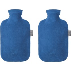 2x Warmte kruiken met fleece hoes blauw 2 liter - Kruiken