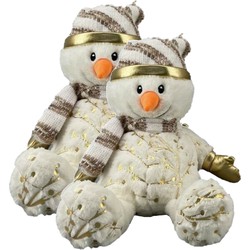 2x stuks pluche sneeuwpop knuffels pop met muts en sjaal 28 cm - Knuffelpop