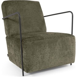 Kave Home - Gamer fauteuil in groene chenille en metaal met zwarte afwerking