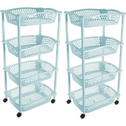 2x stuks keuken opberg trolleys/roltafels met 4 manden 86 cm lichtblauw - Opberg trolley