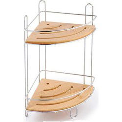 Items Badkamer rekje - staand - chrome bamboe - 20x20x36 cm - Douche- en badrekjes
