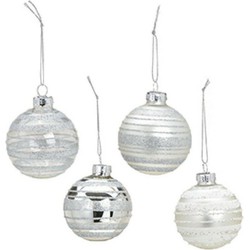 G. Wurm Kerstballen - 12st - glazen - gedecoreerd zilver - 6 cm - Kerstbal