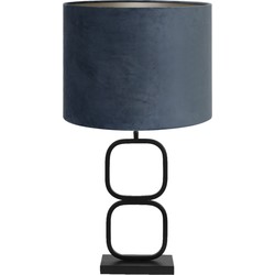 Tafellamp Lutika/Velours - Zwart/Dusty Blue - Ø30x67cm