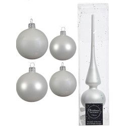 Glazen kerstballen pakket winter wit glans/mat 38x stuks 4 en 6 cm met piek mat - Kerstbal