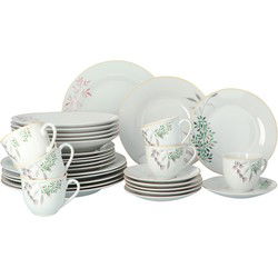 Porseleinen Servies Aurelie - servies 6 persoons 30-delig - Plant dessin