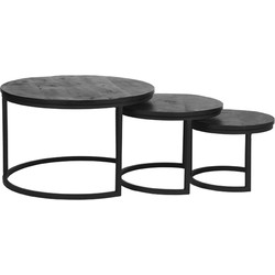 LABEL51 Salontafel Set Triplet - Zwart - Mangohout - 60 cm - Rond