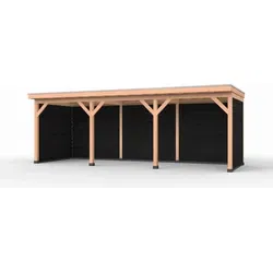 Douglas overkapping 750 x 250, met zwarte achterwand en twee zijwanden, Westwood Comfort