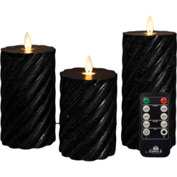 Stompkaars swirl wax led bewegende vlam met afstandsbediening set van 3 d7.5h10/12.5/15 cm zwart