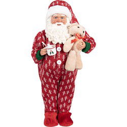 Clayre & Eef Kerstdecoratie Beeld Kerstman Rood Textiel