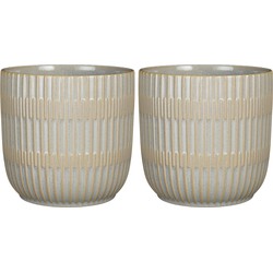 2x Stuks Plantenpot/bloempot keramiek lichtgrijs stripes patroon - D19/H18 cm - Plantenpotten